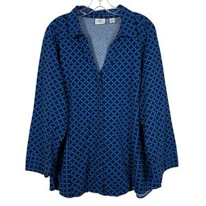 Riders by Lee Easy Care Blue Black Pattern Button Down Shirt 2X Plus Size XXL